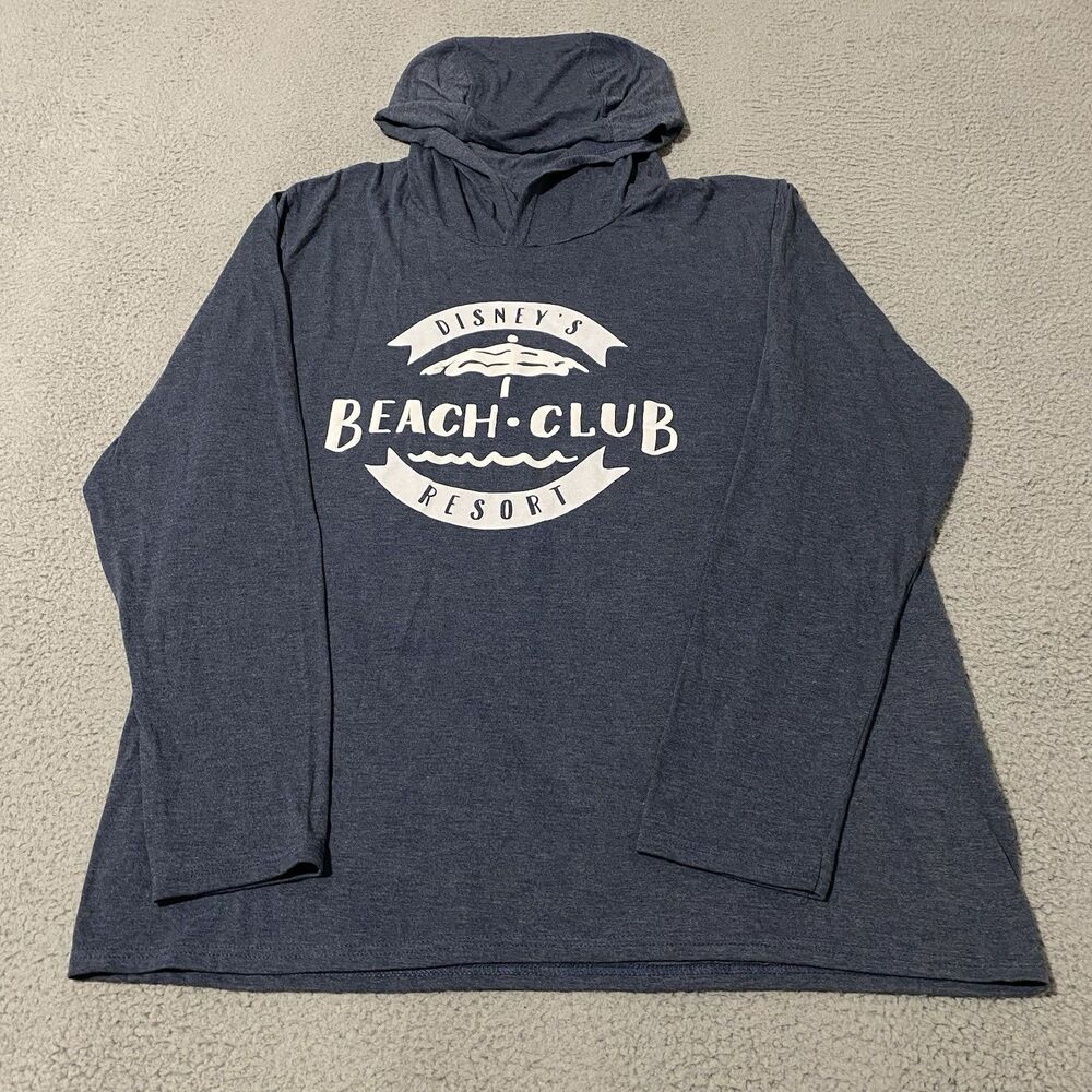 Disneys Beach Club Resort Hoodie Shirt Mens XL Blue Parks Pullover Long Sleeve